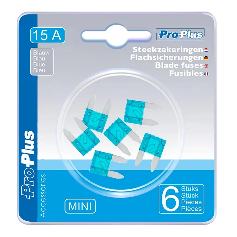 ProPlus 490366 Satz Flachsicherungen Mini 15A blau 6 Stück im Blister KFZ-Sicherungen