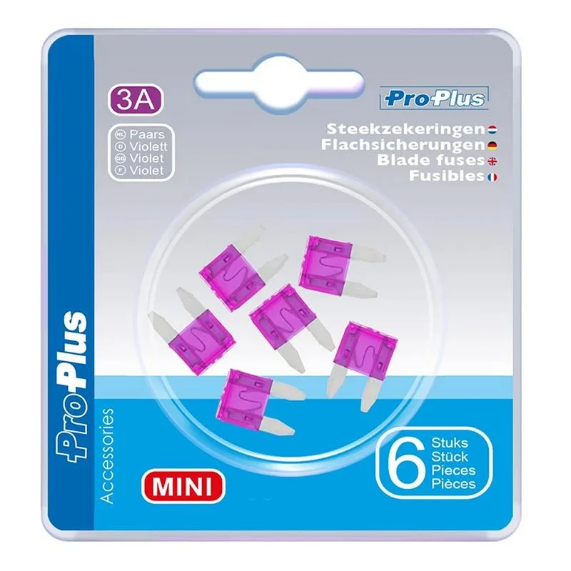 ProPlus 490362 Satz Flachsicherungen Mini 3A violett 6 Stück im Blister KFZ-Sicherungen