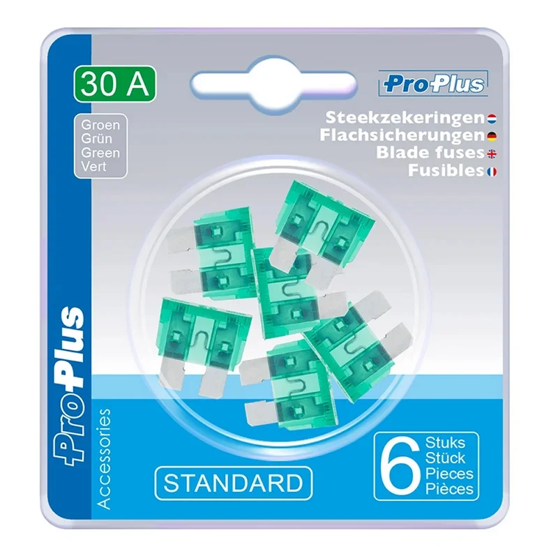 ProPlus 490341 Satz Flachsicherungen Standard 30A grün 6 Stück im Blister KFZ-Sicherungen