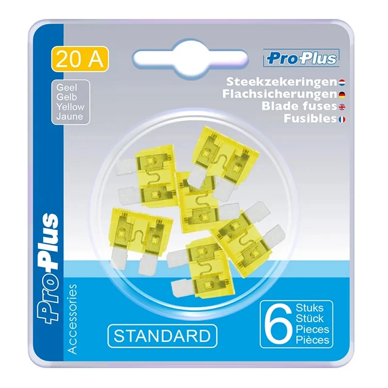 ProPlus 490339 Satz Flachsicherungen Standard 20A gelb 6 Stück im Blister KFZ-Sicherungen