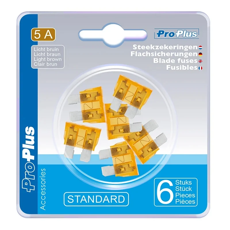 ProPlus 490335 Satz Flachsicherungen Standard 5A hellbraun 6 Stück im Blister KFZ-Sicherungen
