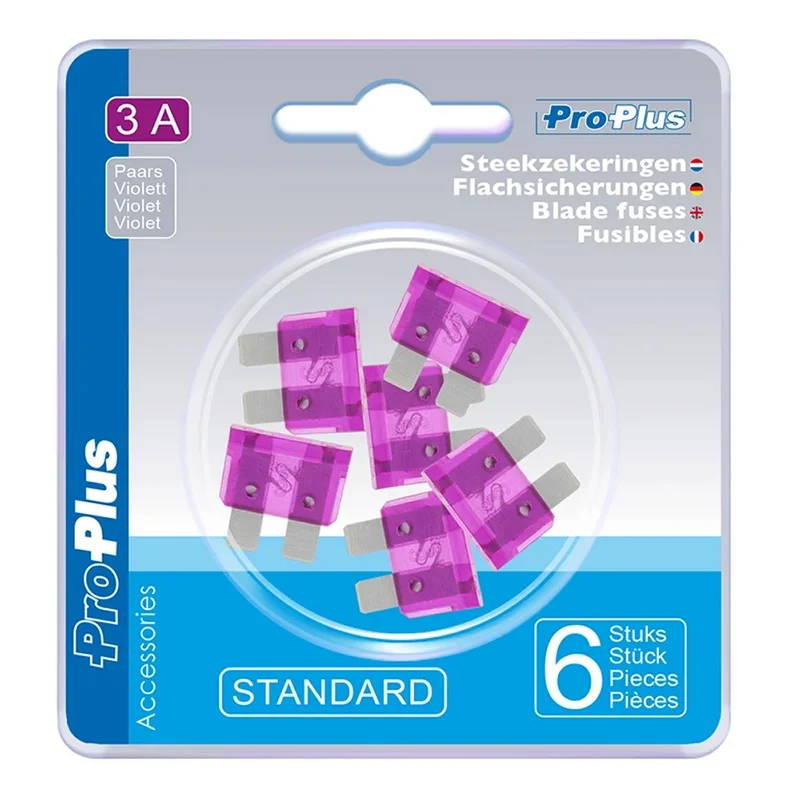 ProPlus 490334 Satz Flachsicherungen Standard 3A violett 6 Stück im Blister KFZ-Sicherungen