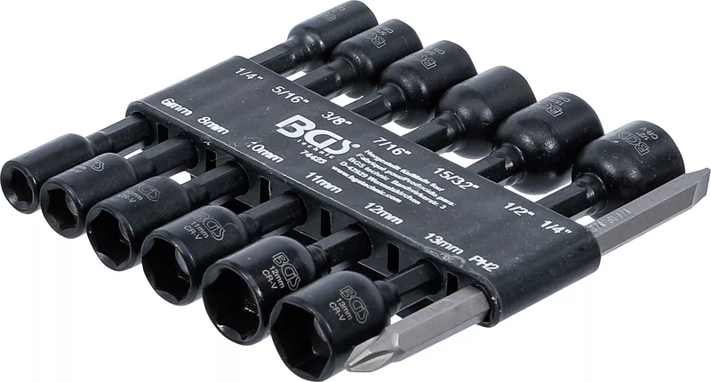 BGS 74423 Satz Steckschlüsseleinsätze Sechskant Antrieb 6,3mm (1/4") SW 1/4" - 1/2" 6-13mm für Bohrmaschinen