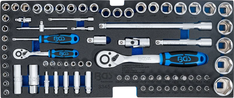BGS 3345 Werkzeugeinlage Schaumeinlage Zoll Steckschlüsselsatz 6,3mm (1/4") & 12,5mm (1/2") für BGS 3312 318 3350 78 teilig