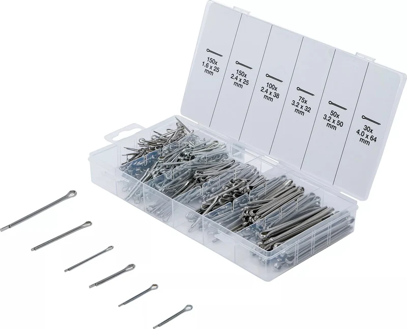 BGS 8048-1 Sortiment Splinte Edelstahl Durchmesser Ø 1,6 - 4,0mm 555 teilig