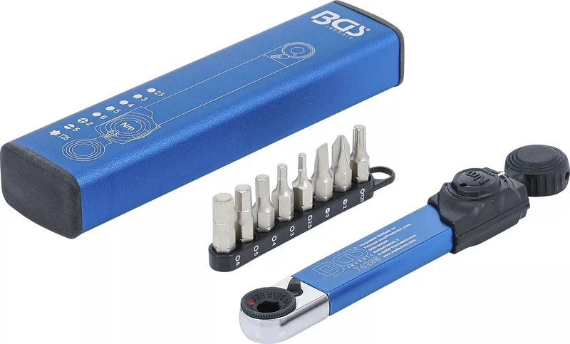 BGS 74295 Satz Drehmomentschlüssel Abtrieb Außenvierkant 6,3mm (1/4") 2 - 10 Nm mit Bitsatz 9 teilig