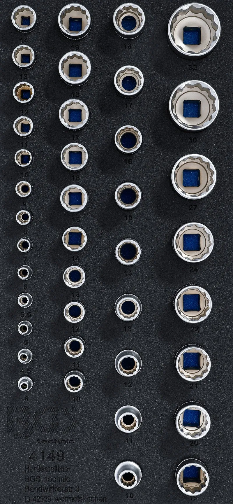 BGS 4149 Satz Steckschlüssel Einsätze Antrieb Zwölfkant 6,3mm (1/4") 10mm (3/8") 12,5mm (1/2")