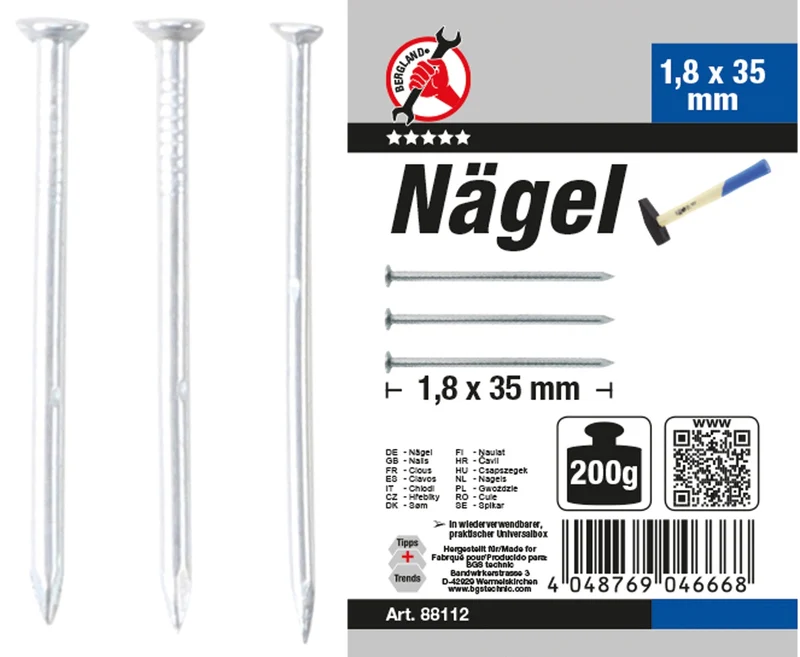BGS DIY 88112 Sortiment Nägel 1,8 x 35mm 200g