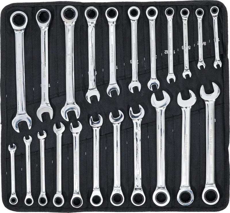BGS DIY 30010 Satz Ratschenringmaulschlüssel metrisch / Zollgrößen 22 teilig