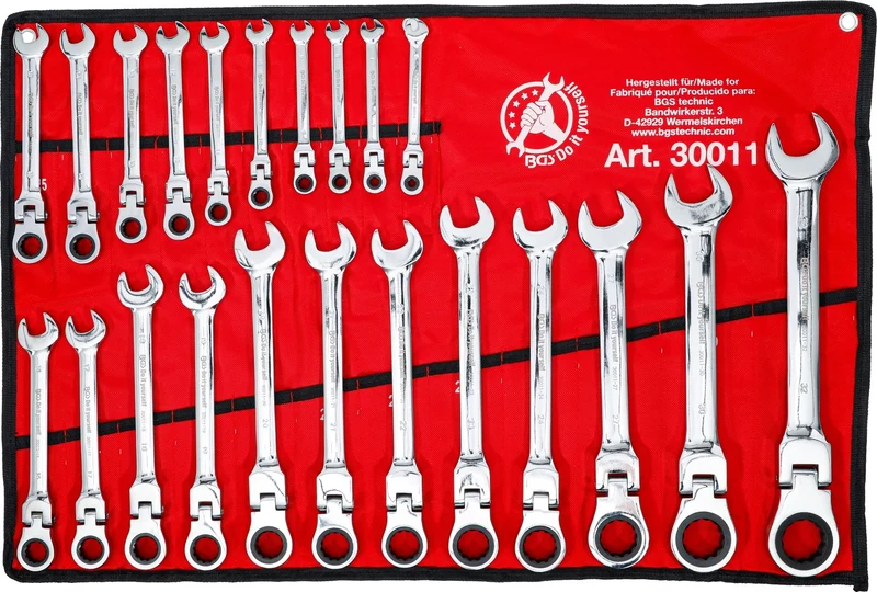 BGS DIY 30011 Satz Ratschenringmaulschlüssel flexible Köpfe SW 6 - 32mm metrisch