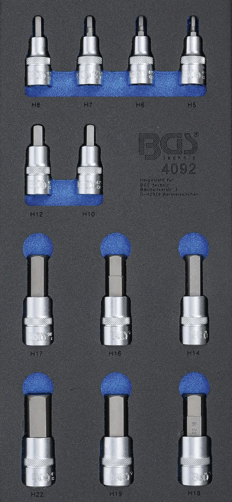 BGS 4092 Satz Bits Bit Einsätze Innensechskant SW 5 - 22mm Antrieb 12,5mm (1/2") Werkstattwageneinlage 1/3