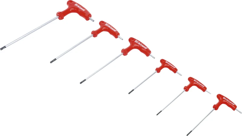 BGS DIY 7830 Satz Schraubendreher Abtrieb T-Profil (für Torx) mit T-Griff und seitlicher Klinge mit Bohrung T10 - T40