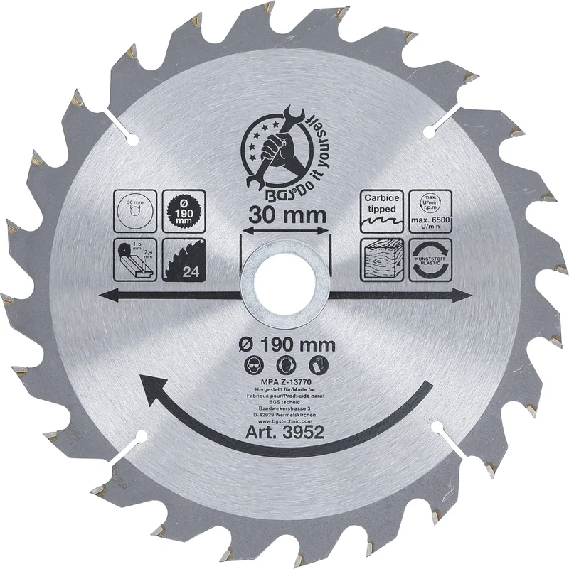 BGS DIY 3952 Hartmetall Kreissägeblatt Ø190 x 30 x 2,5mm 24 Zähne