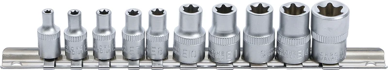 BGS DIY 9548 Satz Steckschlüsseleinsätze E-Profil Antrieb 6,3mm (1/4") & 10mm (3/8") SW E4 - E16