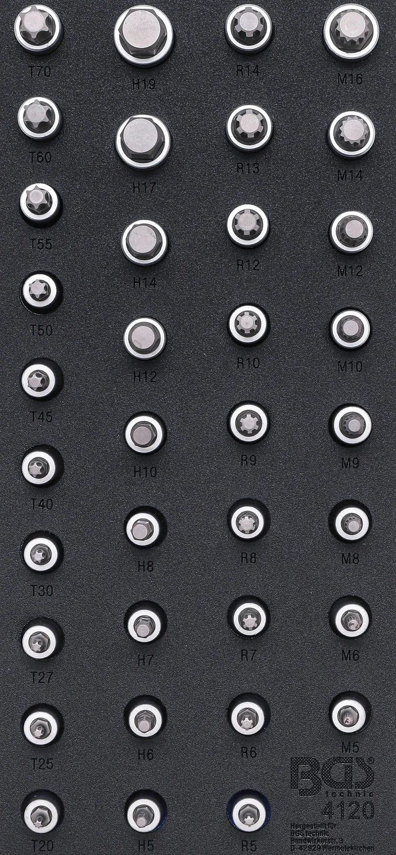 BGS DIY 4120 Satz Biteinsätze Antrieb Innenvierkant 12,5mm (1/2") Innensechskant T-Profil (für Torx) Innenvielzahn (für XZN) Keil-Profil (für RIBE) Werkstattwageneinlage 1/3