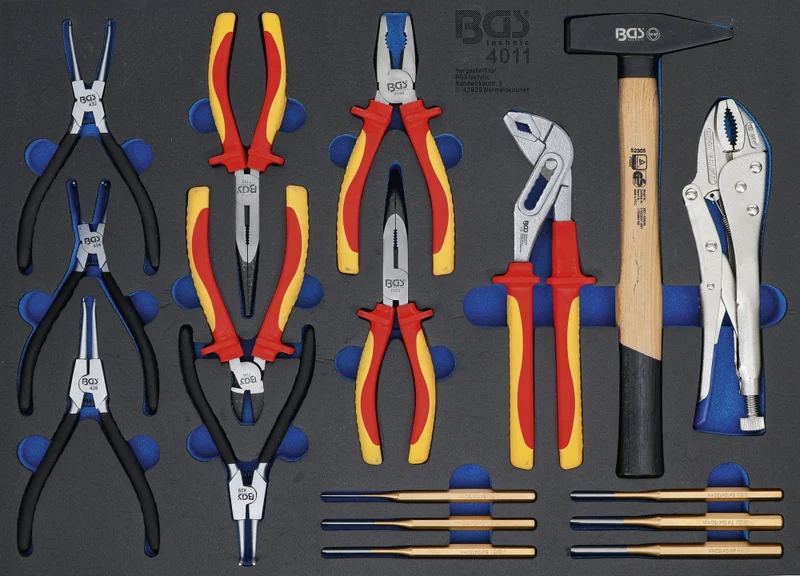 BGS 4011 Satz Zangen Splintentreiber Hammer Werkstattwageneinlage 3/3 17 teilig