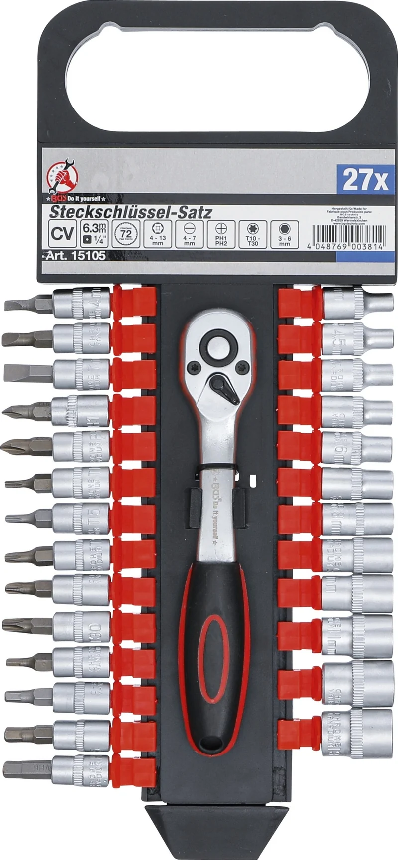 BGS DIY 15105 Satz Steckschlüssel Antrieb 6,3mm (1/4") SW 4 - 13mm 27 teilig