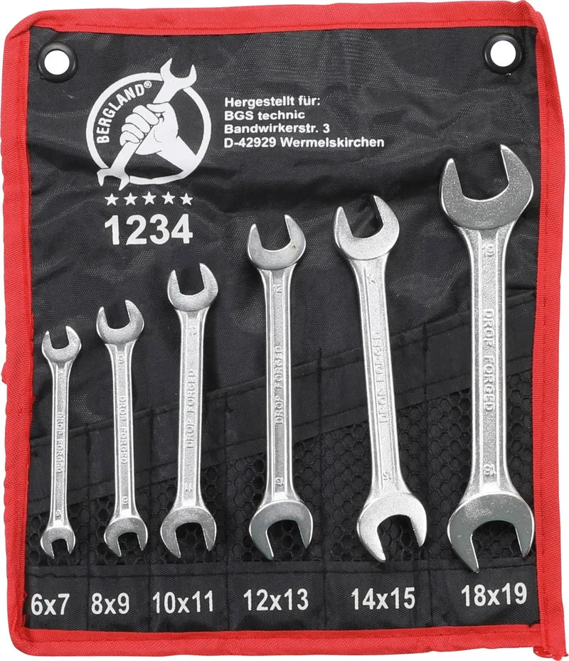 BGS DIY 1234 Satz Doppelmaulschlüssel SW 6 x 7 - 18 x 19mm metrisch warm geschmiedet 6 teilig