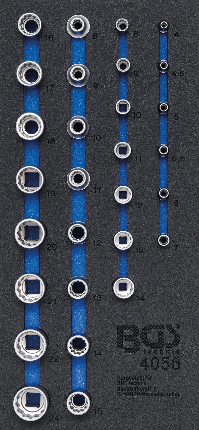 BGS 4056 Satz Steckschlüssel Antrieb 6,3mm (1/4") & 12,5mm (1/2") Werkstattwageneinlage 1/3 29 teilig