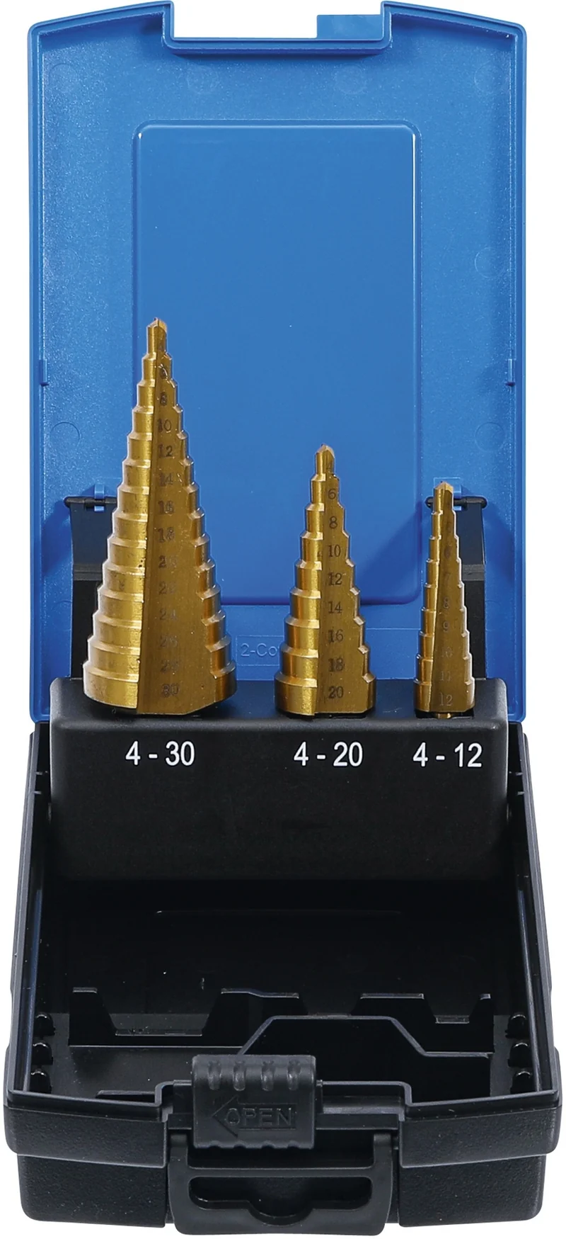 BGS 1624 Satz Stufenbohrer mit Titanüberzug Ø4 -30mm 3 teilig 2mm steigend