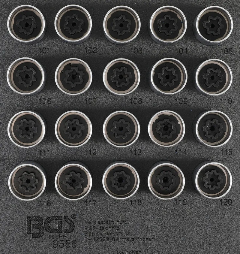 BGS 9556 Satz Werkzeug für Felgenschlösser für Opel Typ A 20 teilig Werkstattwageneinlage 1/6