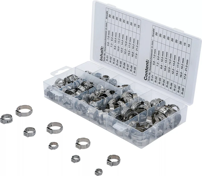 BGS 14115 Sortiment Edelstahl Schlauchklemmen Ø 5,8 - 21mm 170 teilig