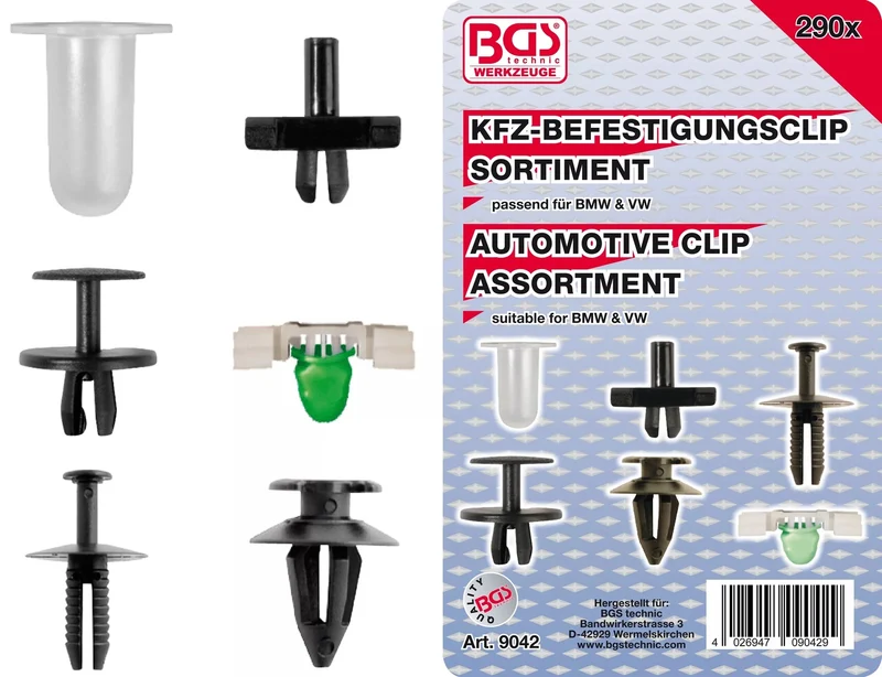 BGS 9042 Sortiment KFZ Befestigungsclips für BMW & VW 290 teilig