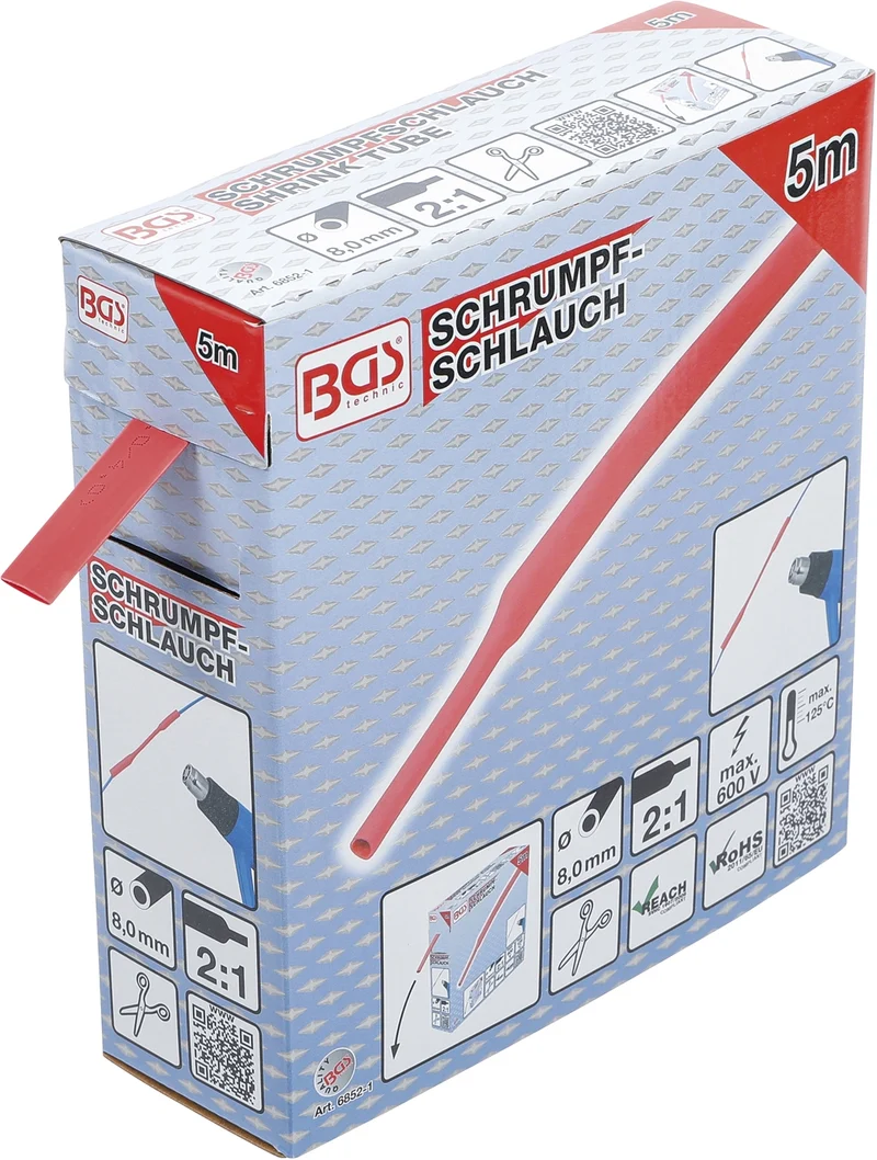 BGS 6852-1 Box Schrumpfschlauch rot Ø8mm 5 Meter zum Zuschneiden