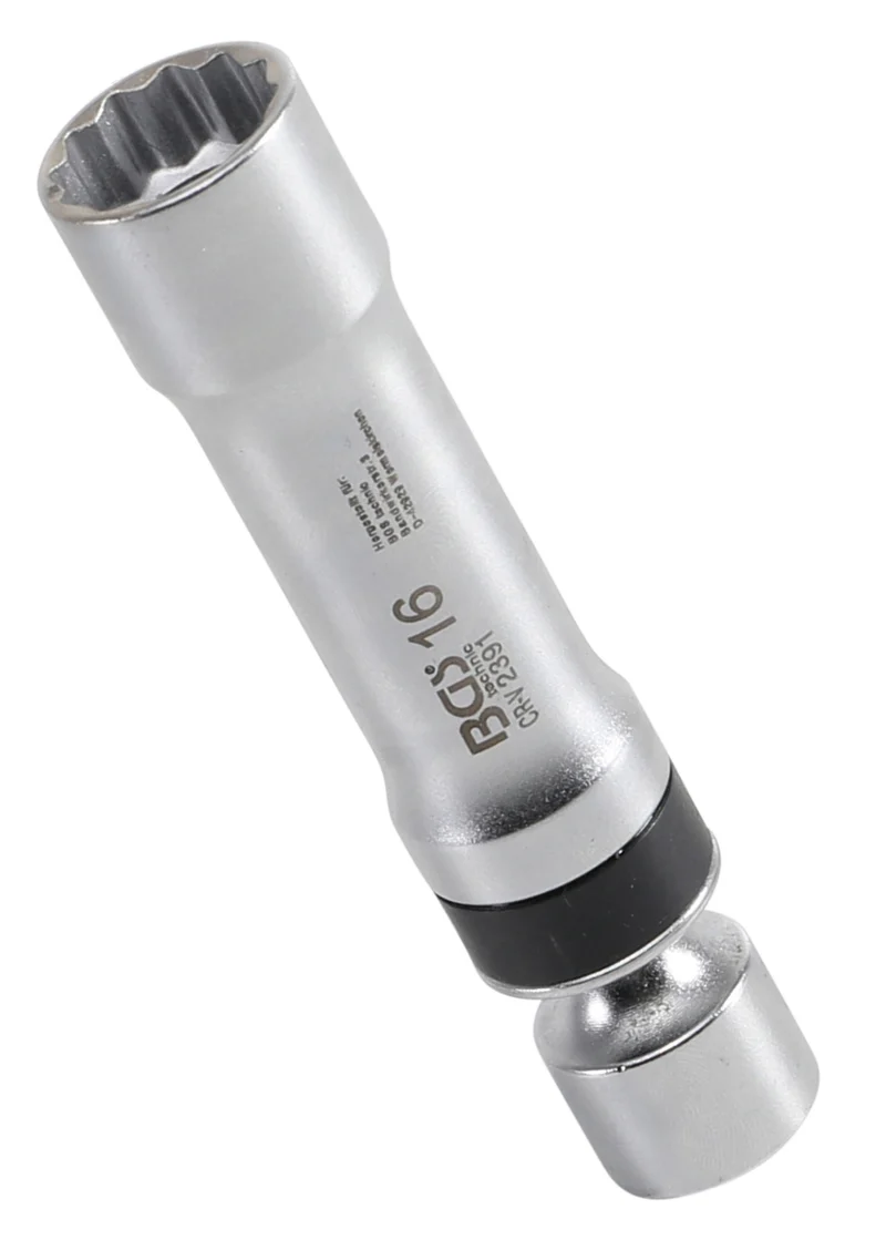 BGS 2391 Gelenkeinsatz 16mm für Zündkerzen Zwölfkant mit Haltefeder Antrieb Innenvierkant 10mm (3/8")