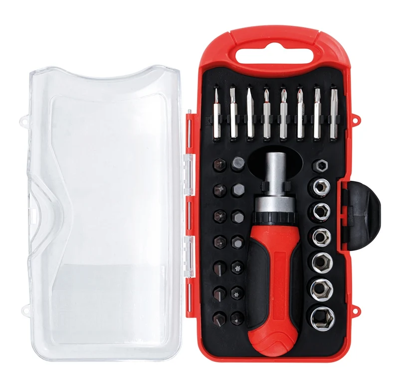 BGS DIY 20130 Satz Bits, Bithalter, Steckschlüsseleinsätze mit Ratschen-Drehgriff für Bits, umschaltbar