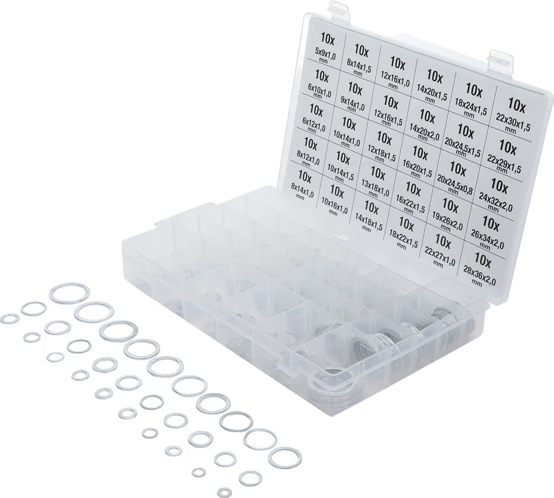 BGS 8143 Sortiment Aluminium Dichtringe für Ölablassschrauben 300 teilig Rechteck Profil